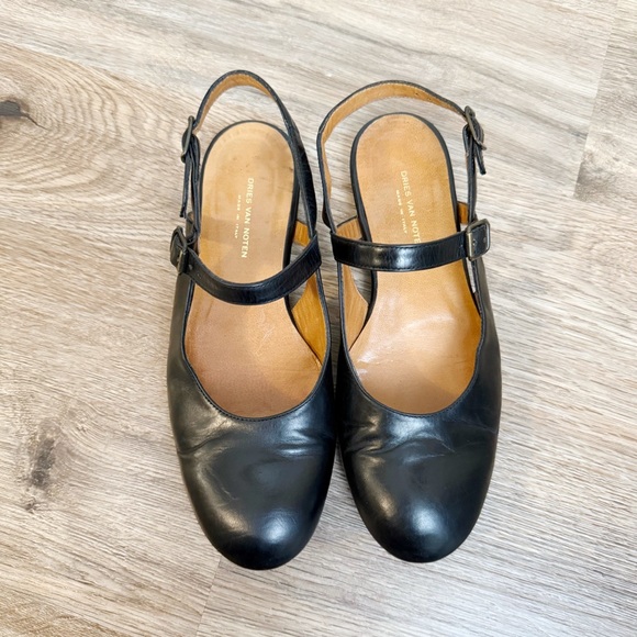 DRIES VON NOTEN Black Leather Slingback Flats Shoes Round Women’s 36.5 - Picture 1 of 11